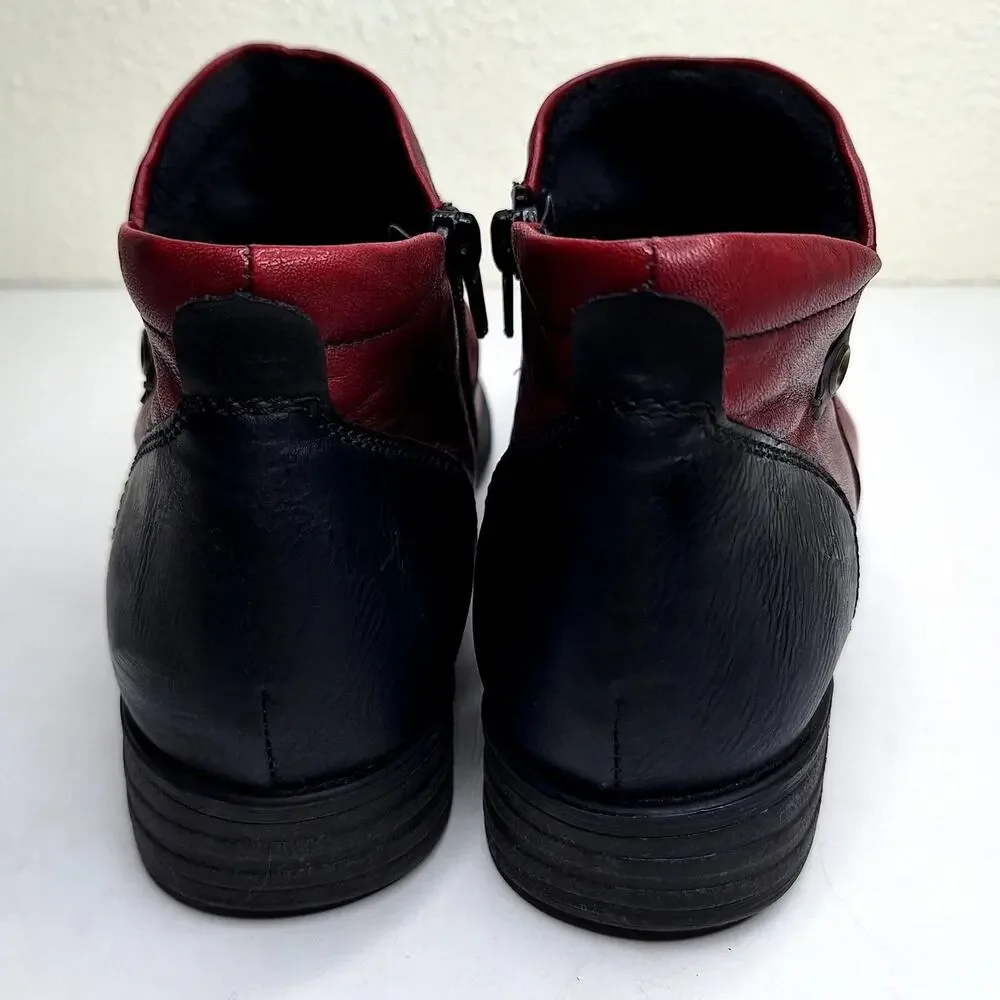Remonte Rieker Muskru Ankle Boot Leather Women EU 40 US 8.5-9 Ruched Oxblood